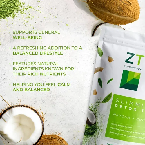 Miniatura 5 de Dr. Zisman ZT Slimming - Mezcla de desintoxicación Matcha-Coco, té para controlar el peso con efectos antioxidantes, mejora el estado de ánimo