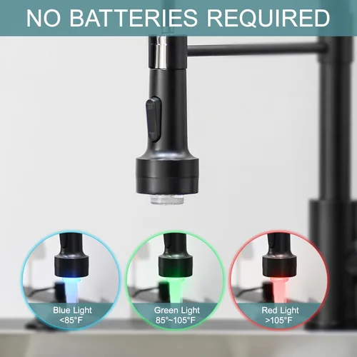 Miniatura 3 de GIMILI Grifo de cocina negro con dispensador de jabón, rociador extraíble de un solo orificio, grifo LED, adecuado para casas de campo, RV, Negro