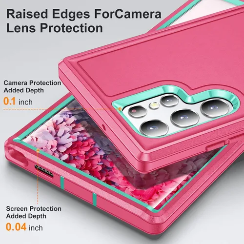 Miniatura 5 de Funda para Samsung Galaxy S22 Ultra con función atril, 3 capas de grado militar, funda protectora de silicona resistente a prueba de golpes