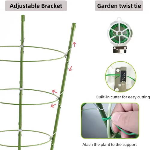 Miniatura 5 de Paquete de 4 jaulas de tomate, jaulas de soporte de plantas de 18 pulgadas para jardín, estacas de plantas de jardín mejoradas con anillos