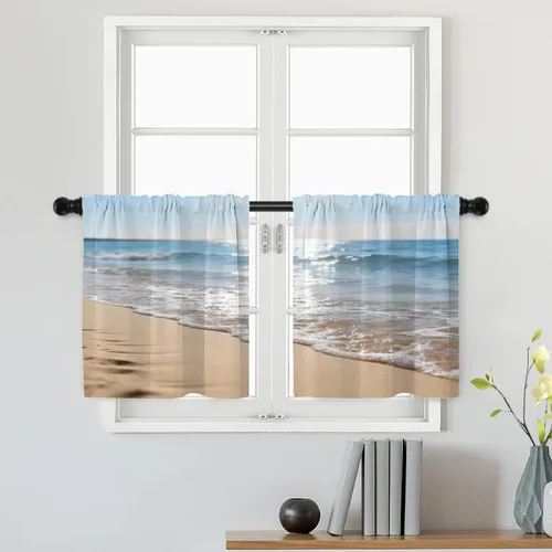 Miniatura 197 de Batmerry Silueta de hombre y niño, marco en forma de corazón con figuras, tratamiento de ventana, cortina corta de cocina multicapa de poliéster