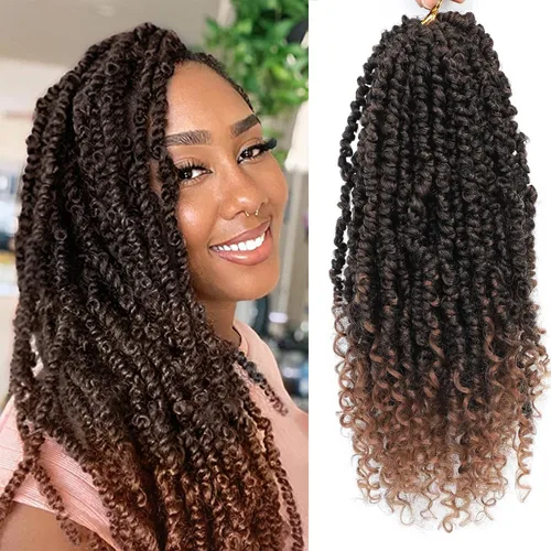 Miniatura 34 de 9 paquetes de cabello pretrenzado Passion Twist de 10 pulgadas, cabello de ganchillo Passion Twist con ombre marrón, trenzas de ganchillo bohemio