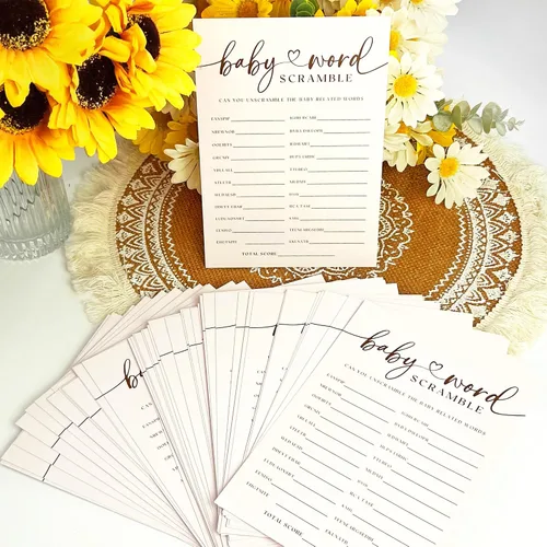 Miniatura 2 de JOETMAE Tarjetas de juegos de baby shower de 5 x 7 pulgadas, tarjeta de juego de palabras para bebé, 50 divertidas tarjetas de juego de palabras
