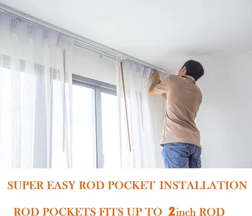 Miniatura 6 de Elegant Comfort - Cortinas transparentes de lujo con bolsillo para barra para cocina, dormitorio y sala de estar, Microfibra, Beige