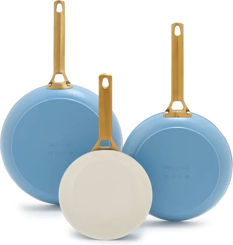 Miniatura 5 de GreenPan Juego de sartenes de 3 piezas de 8, 10 y 12 pulgadas, cerámica anodizada dura, antiadherente, sin PFOA ni PFAS, asas de acero inoxidable