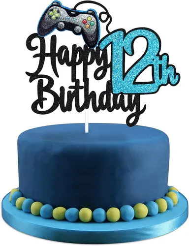 Miniatura 10 de Decoración de pastel de feliz cumpleaños 8 para videojuegos, fiesta de cumpleaños de 8 años, suministros de pastel azul, juego en nivel, decoración