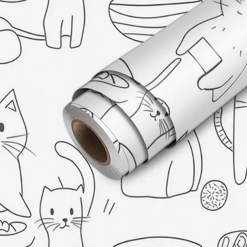Miniatura 26 de HOMETITUTE Papel tapiz para mascotas mixto color beige, para despegar y pegar, bonito patrón de gato y perro, papel de contacto, papel de pared