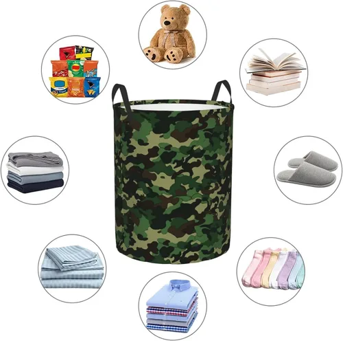 Miniatura 6 de Aniaml Camouflage Green print Circular Hamper Waterproof Storage Bin Organizer Basket Laundry Hamper With Handles For Clothes Toys Small