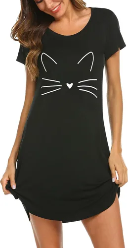 Hotouch - Camisas de noche, camisones con lindo cuello redondo y manga corta, suaves, estampados, tallas XS-XXL, para mujeres