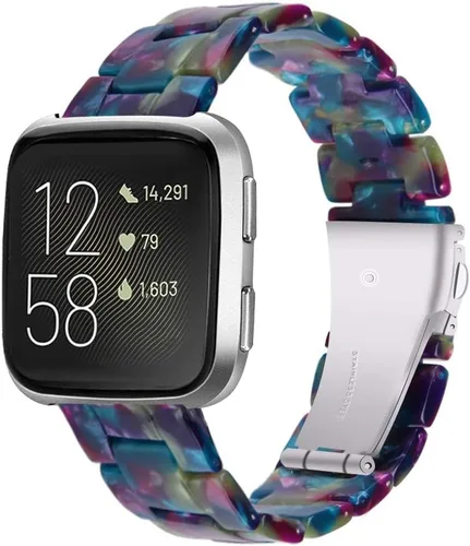 Miniatura 8 de Pulsera de resina compatible con Fitbit Versa 2/Versa Lite/Versa Band para mujer, correa de pulsera de repuesto de metal con hebilla de acero