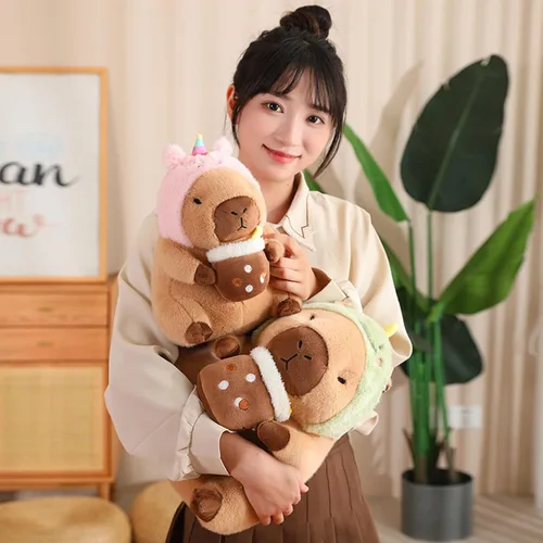 Miniatura 7 de Dinosaur Capibara de Peluche Bebiendo Té con Leche 11 Pulgadas Lindo Dino Capibara Animal de Peluche Ultra Suave Juguetes Kawaii Regalos para Niños
