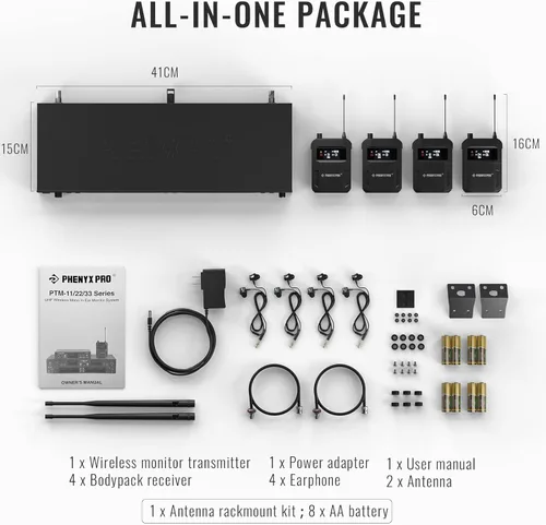 Miniatura 6 de Sistema de monitorización inalámbrico en el oído Phenyx Pro de cuatro canales, sistema IEM mono con 4 bodypacks, frecuencias UHF 4x25, montaje