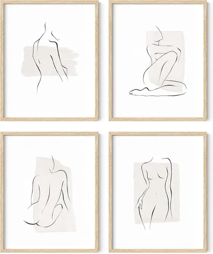 Miniatura 46 de RipGrip Juego de 4 impresiones artísticas minimalistas de líneas, pósteres estéticos, pintura de pared en blanco y negro (sin marco, 12 x 16)