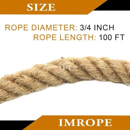 Miniatura 3 de Cuerda de yute IMROPE de 3/4 pulg, 100 pies, cuerda natural trenzada de 4 hebras para manualidades, jardín, decoración del hogar, hamaca Yute natural