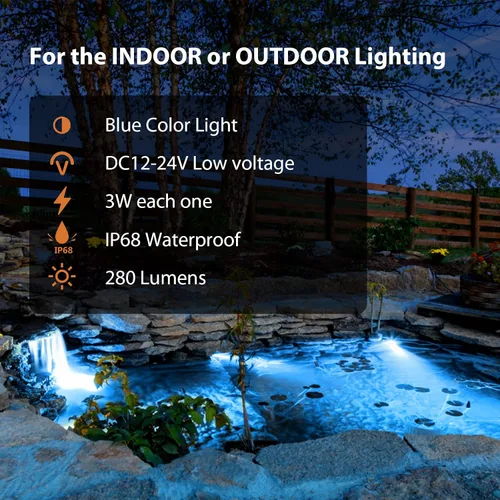 Miniatura 2 de Luces LED impermeables para piscina, 3 W, luz subacuática regulable, funciona a 12 V-24 V CC, 12 VAC, 4 paquetes de luces de bajo voltaje IP68