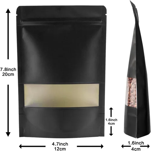 Miniatura 3 de Allinclusive Bolsas resellables a prueba de olores, con cierre hermético negro, con muesca de desgarro para ventana mate, para carne seca