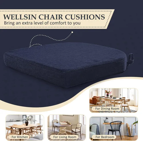 Miniatura 7 de Wellsin Cojines para sillas de comedor, 4 unidades, cojines para sillas de cocina con lazos y base antideslizante, almohadillas para sillas de Azul