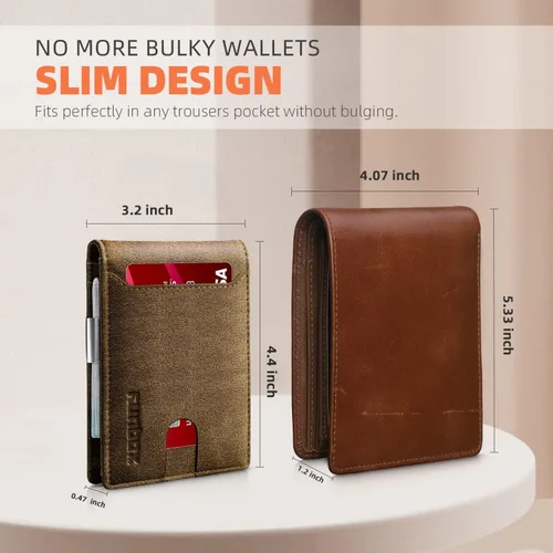 Miniatura 77 de RUNBOX - Carteras delgadas para hombre, cartera de piel con pinza para el dinero, cartera de bolsillo frontal con bloqueo RFID, tarjetero