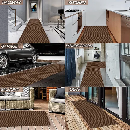 Miniatura 7 de Alfombras de pasillo de 2' x 6' pies con respaldo de goma, alfombras de pasillo de alfombra utilitaria para interiores y exteriores, marrón a café a