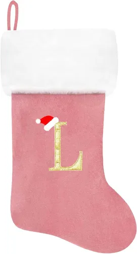 Miniatura 171 de Calcetines de Navidad bordados de 20 pulgadas con monograma, terciopelo negro con puño de felpa blanca supersuave, adornos clásicos para decoración