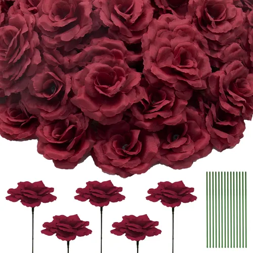 Miniatura 19 de 50 unidades de cabeza de rosa, flores artificiales a granel para manualidades, cabeza de flor de seda de rosa falsa de 3 pulgadas, flores sintéticas