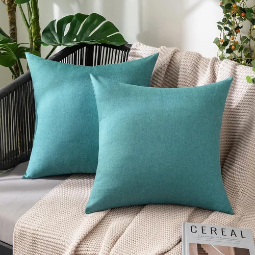 Miniatura 45 de MIULEE Paquete de 2 fundas decorativas para almohadas de exterior, sólidas, impermeables, de lino sintético, estilo granja de jardín, fundas de Óxido