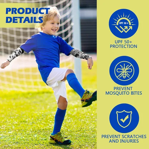 Miniatura 4 de Xuhal 10 pares de mangas de brazo para niños, jóvenes, baloncesto, fútbol, béisbol, protección UV, protección solar, compresión deportiva, cubierta