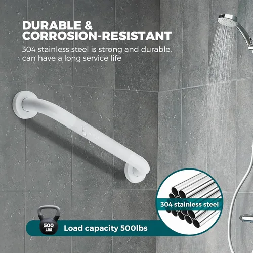 Miniatura 5 de Ravinte Hardware Paquete de 2 barras de agarre para ducha, barras de agarre antideslizantes de acero inoxidable de 12 pulgadas, color blanco
