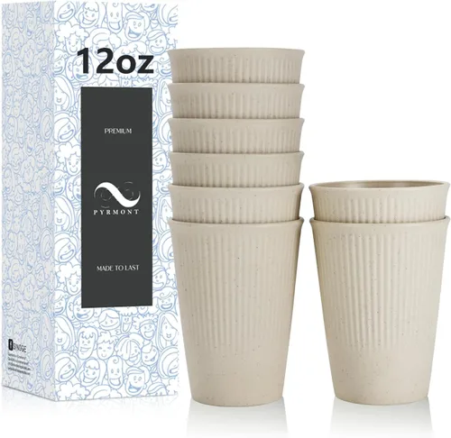 Miniatura 24 de PYRMONT Juego de 6 tazas de paja de trigo, tazas de café de plástico reutilizables, tazas de té con asas, juego de tazas de 16 onzas para café