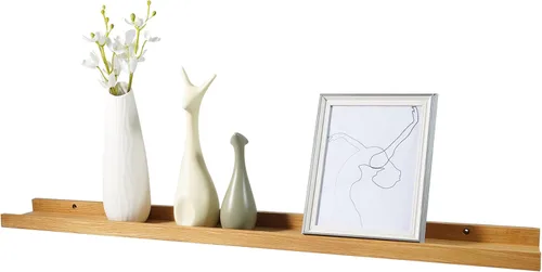 Miniatura 18 de Estantes flotantes montados en la pared, estantes de pared de 12 pulgadas para decoración y almacenamiento, estante de madera de roble macizo Natural