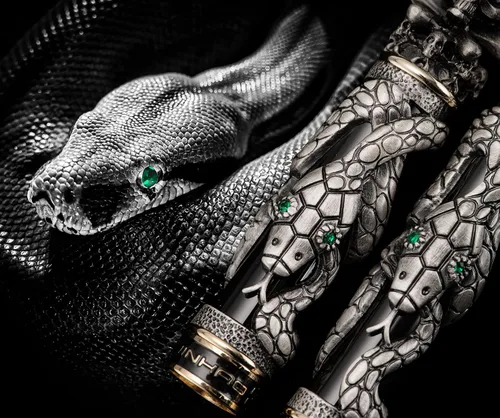 Miniatura 8 de Jinhao Snake Roller - Bolígrafo de metal, color negro con cabeza de calavera