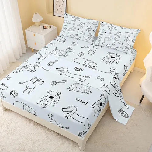CVHouse Juego de sábanas Kawaii para perro, tamaño individual, lindo juego de sábanas bajeras de perro cachorro, 1 sábana encimera y 1 sábana bajera