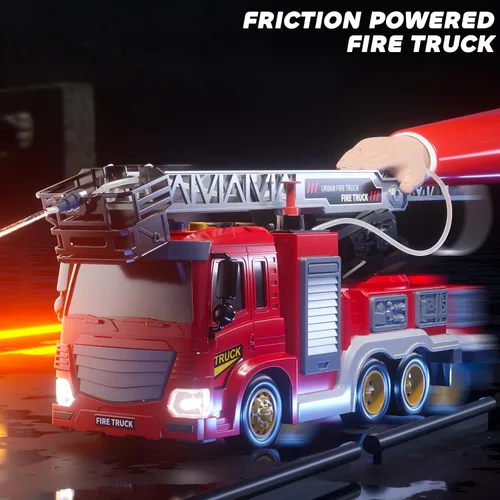 Miniatura 5 de JUKUDAHU Camión de bomberos de juguete para niños de 3, 4, 5, 6, 7, 8 años, juego de camiones de bomberos con escalera giratoria, sonido y luz