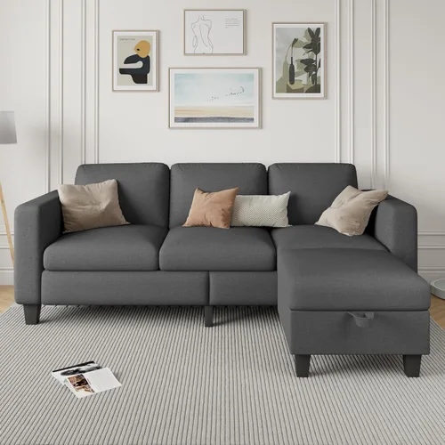Miniatura 3 de Sofá modular para sala de estar, sofá en forma de L, pequeño modular de 3 asientos, cómodo lino con almacenamiento de asiento profundo, fundas