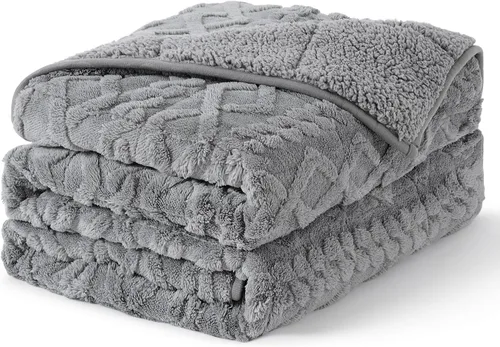 Miniatura 9 de Topblan - Manta de piel sintética para cama y sofá, cobija de sherpa Gris claro
