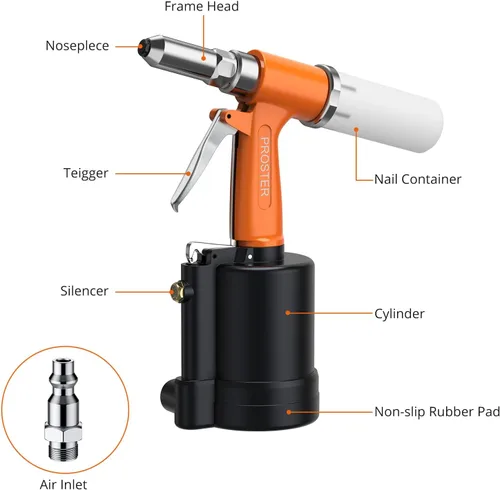 Miniatura 7 de Proster Remachadora neumática – Pistola de remache neumática de 5 boquillas, 3924LBF Tirando Heavy Heavy Air Pop Riveter 3/32", 1/8", 5/32", 3/16
