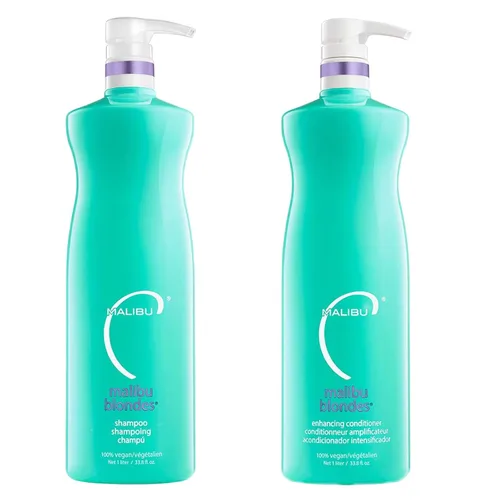 Malibu C Blondes Enhancing Shampoo & Conditioner Duo (33.8 oz) - Champú y acondicionador morado revitalizante para la salud del cabello + brillo -