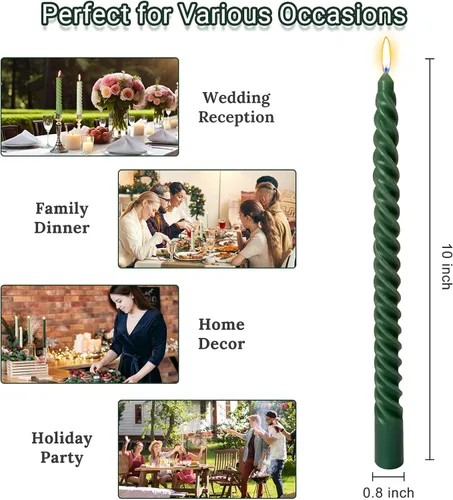 Miniatura 6 de Velas cónicas en espiral de 10 pulgadas para decoración del hogar, paquete de 4 candelabros con degradado verde para cenas, fiestas, bodas