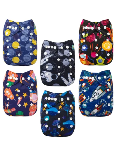 Miniatura 11 de ALVABABY pañales de tela para bebés, tamaño único y ajustable, pañales lavables y reutilizables para niños y niñas, 6 unidades con 12 rellenos