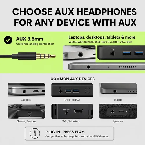 Miniatura 3 de Artix CL750 audífonos plegables con aislamiento de sonido, supraaurales, con cable, con micrófono y control de volumen, audífonos estéreo