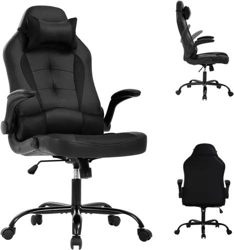 Silla ergonómica para juegos con reposacabezas ajustable y soporte lumbar, cómoda silla de oficina de piel sintética con respaldo alto para adultos,