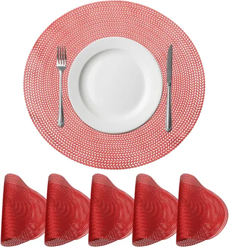 Miniatura 8 de uxcell Juego de 6 manteles individuales redondos dorados para mesas de comedor, manteles individuales metálicos de polivinilo prensado, manteles