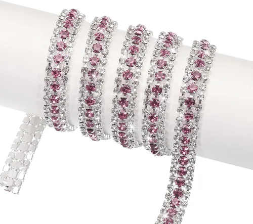 Miniatura 5 de MECCANIXITY Cadena de 5 yardas, 0.354 in, 3 filas de diamantes de imitación de cristal con cierre de cadena para coser, manualidades, joyería