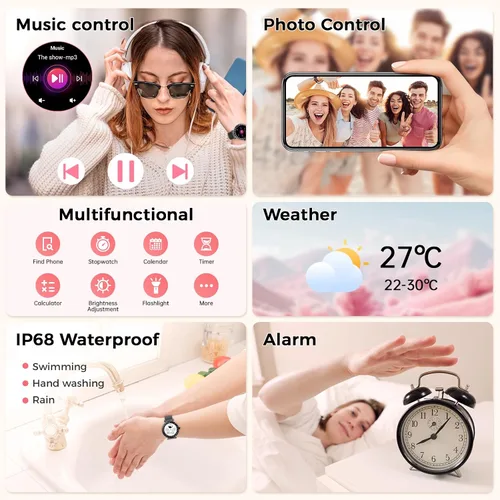 Miniatura 6 de Matast Smart Watch for Women, 1.19" AMOLED Display Fitness Tracker Bluetooth Make/Answer Call, Watches with 110+ Sports Modes/Heart Rate/SpO2/Sleep