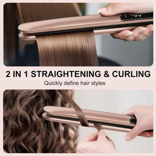 Miniatura 3 de UNOBEY Plancha de pelo con placas flotantes de cerámica para cabello sedoso, liso y suave, pantalla digital de doble voltaje 150°C–230°C, plancha