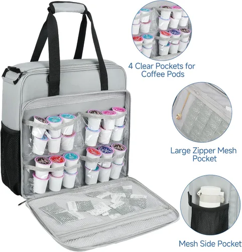 Miniatura 5 de Bolsa de viaje para cafetera, compatible con Keurig K-Mini, funda de transporte para cafetera de una sola porción compatible con K-Mini Plus con Gris