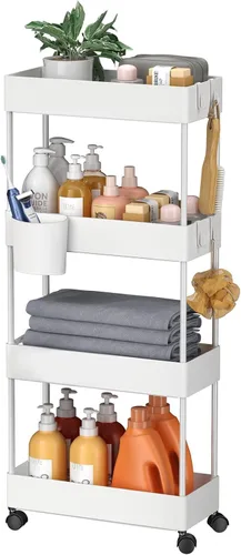 Miniatura 12 de Pipishell Carrito de almacenamiento delgado con ruedas, organizador de baño de 3 niveles y carrito de almacenamiento, carritos rodantes para baño