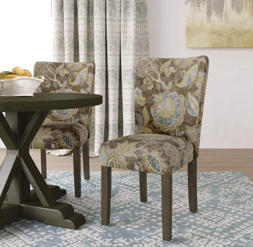Miniatura 178 de Homepop Silla de comedor con detalles festoneados, sillas de comedor Parsons tapizadas, muebles decorativos para el hogar, tejido gris claro