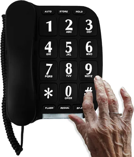 Miniatura 5 de Teléfono de botón grande negro para pared o escritorio con altavoz y memoria