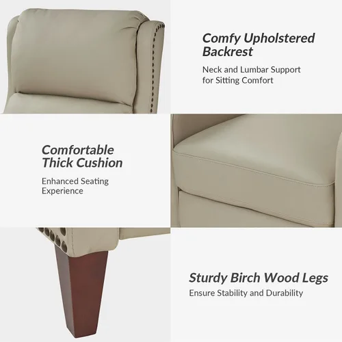 Miniatura 5 de HULALA HOME Silla Reclinable de Cuero Genuino, Sillón Reclinable Moderno de Empuje hacia Atrás con Asiento Grueso, Respaldo y Reposapiés, Decoración